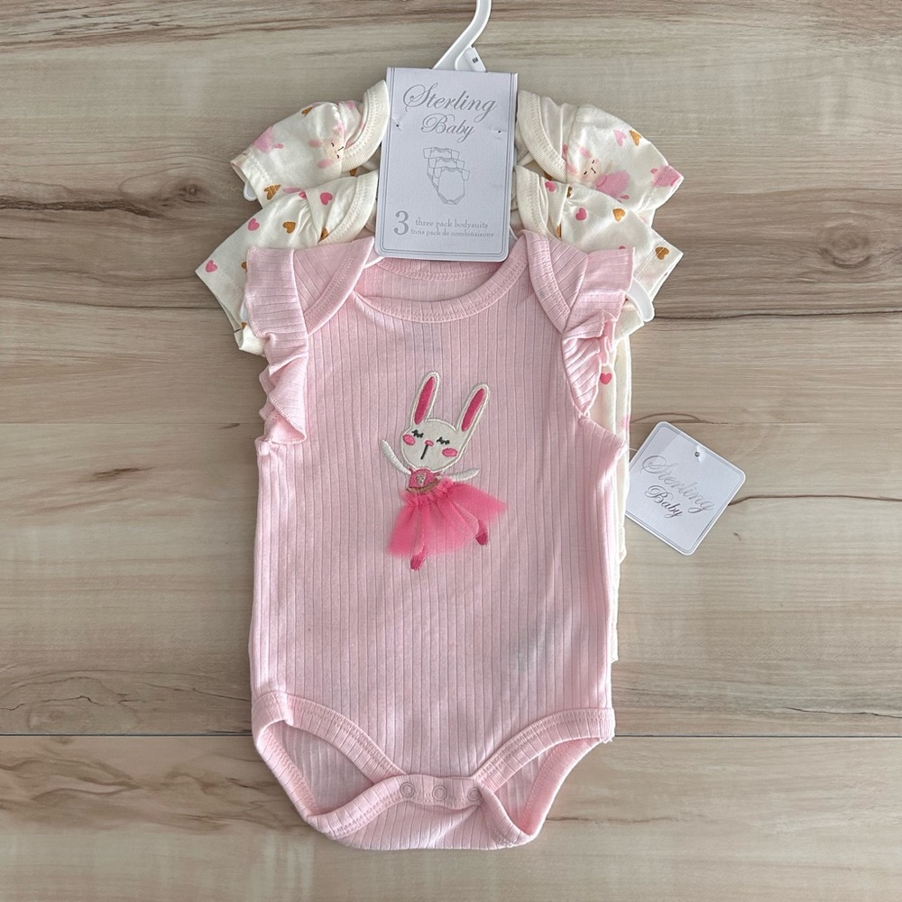 Baby Girl Bodysuit Onesies 3 Pack Ballerina Bunny Easter Hearts Size 6M